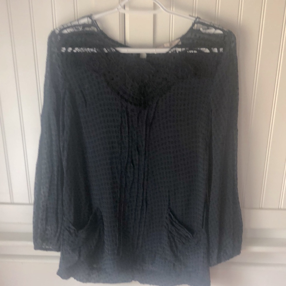 Navy blue silk mix blouse.